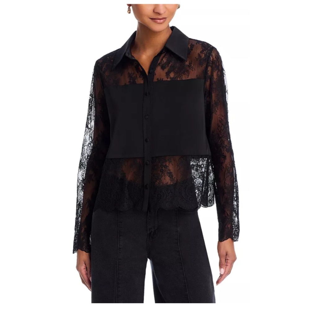 AQUA Lace Shirt NWT, Size M – Black - Picture 2 of 6